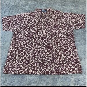 VTG Polo Ralph Lauren Shirt Men XXL Red Floral Hibiscus Print Hawaiian Pocket‎